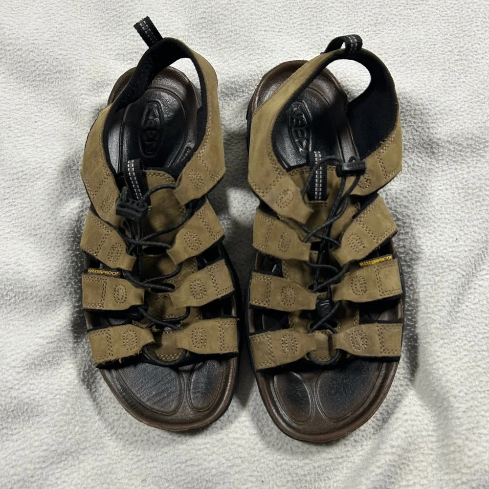 Keen Daytona II Sandals Mens 9.5 Brown Waterproof Leather Bungee Trail Shoe Hike